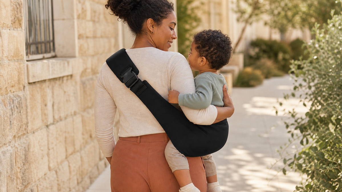 Mother carrying toddler in the Soveli Carrier