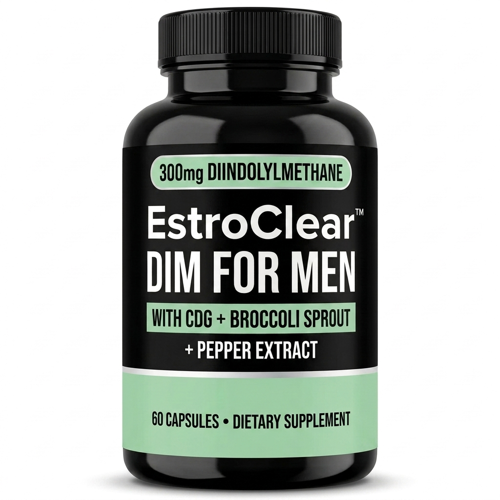 EstroClear™ DIM for Men — 60 capsules black bottle with mint green label