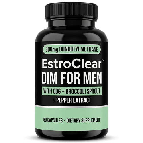 EstroClear™ DIM for Men — 60 capsules black bottle with mint green label