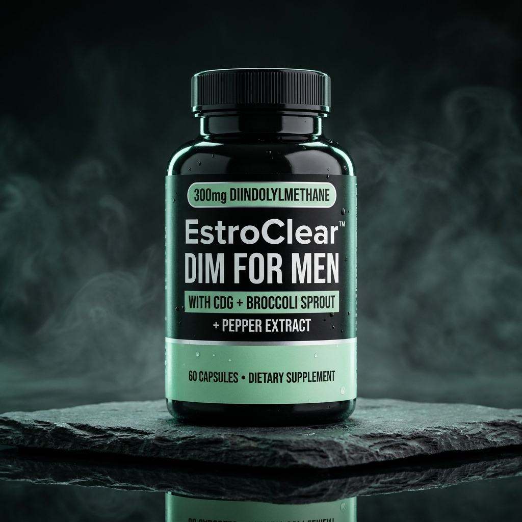 EstroClear™ DIM for Men bottle on dark slate